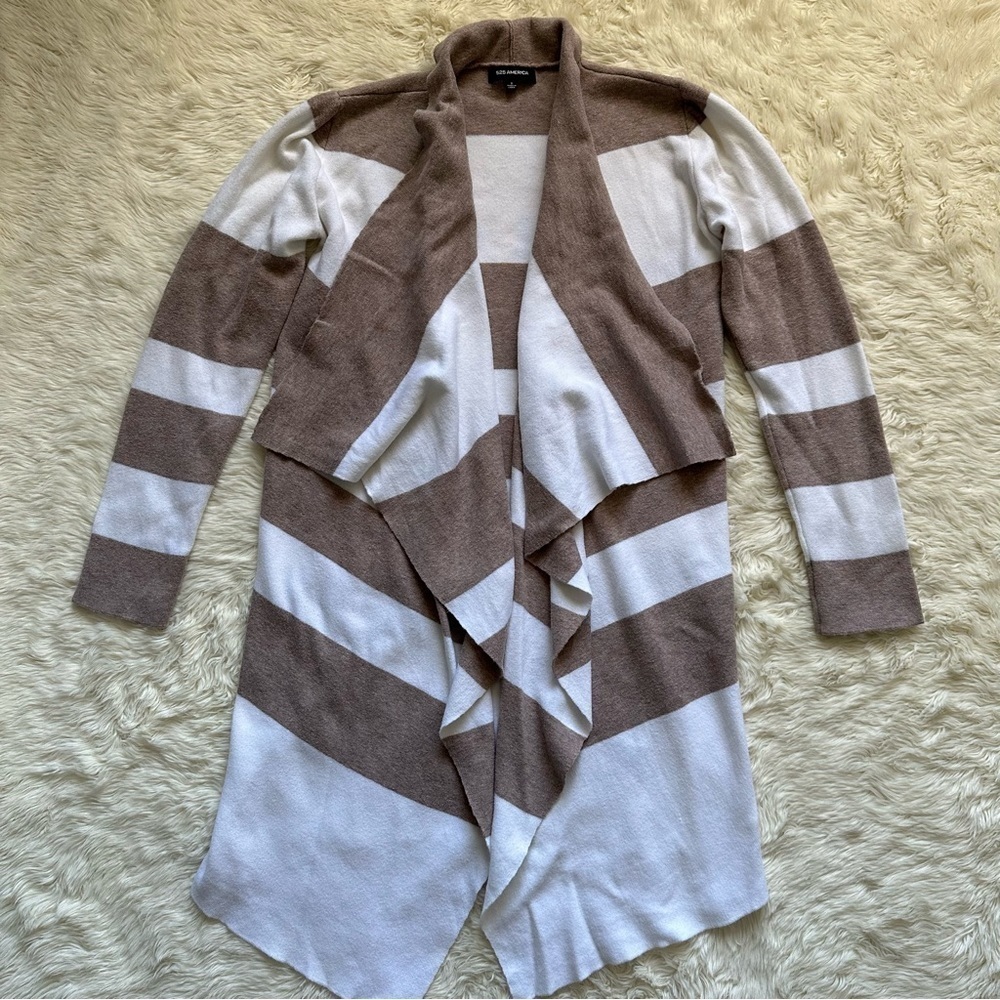525 America Cardigan Sweater Waterfall Draped Open Front Long Sleeve Stripes S